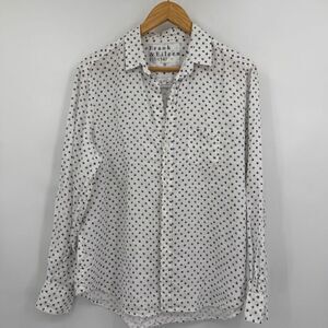 Frank & Eileen Eileen 100% Italian Linen Star Print Button Front Shirt White Blu
